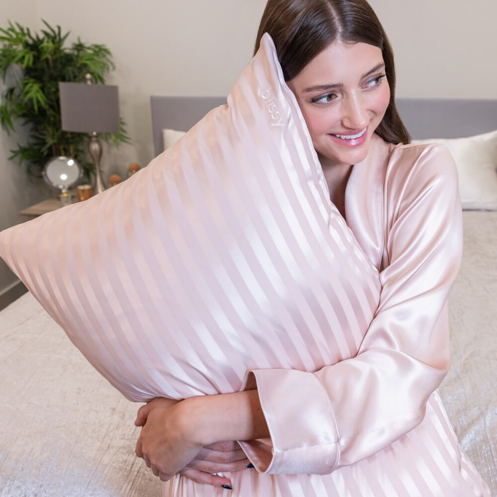 Blissy Pink Striped Silk Pillowcase Detail – Queen