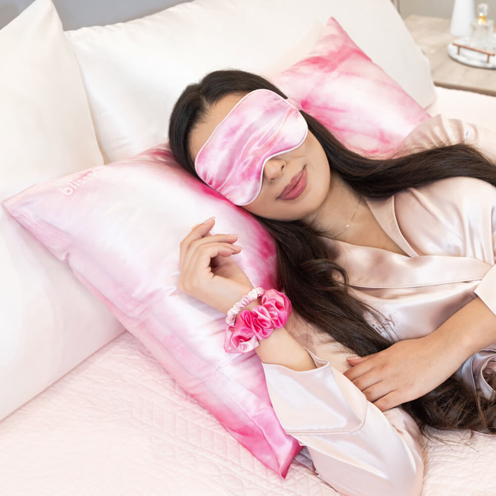 Pink Tie-Dye Pillowcase Close-Up – Blissy 22 Momme Silk