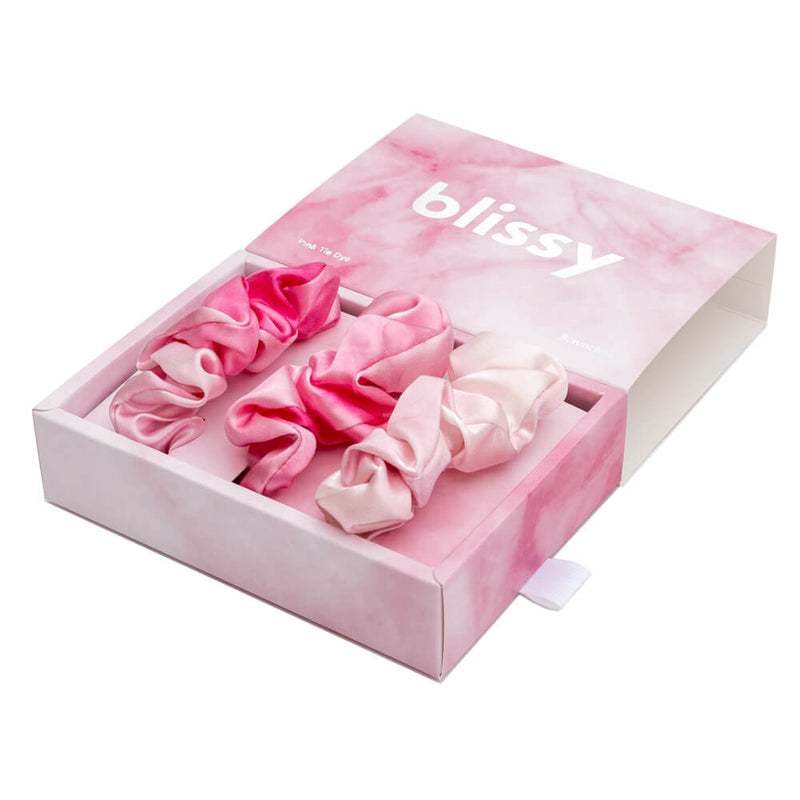 Blissy Scrunchies - Pink Tie-Dye - Blissy Pink Tie-Dye Blissy Scrunchies – 22 Momme Mulberry Silk, 100% Silk