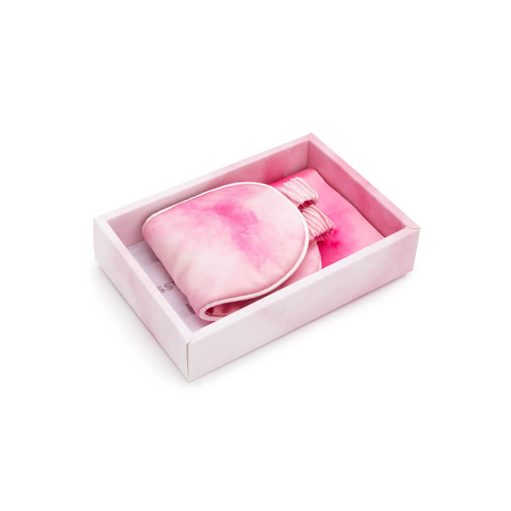 Pink Tie-Dye Sleep Mask Close-Up – Blissy 22 Momme Silk