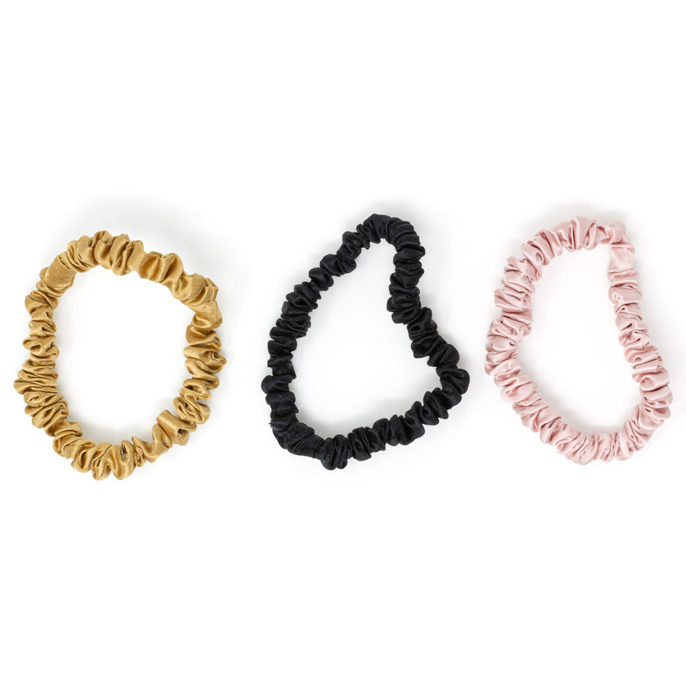 Black, Gold, Pink Mulberry Silk Blissy Skinny Scrunchies – Blissy