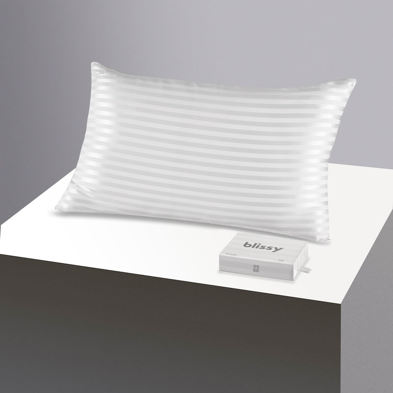 Pillowcase - White Striped - Queen - Blissy Queen White Striped Pillowcase – 22 Momme Mulberry Silk, 100% Silk